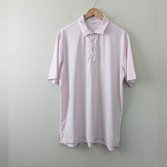 Peter Millar Southern Comfort White Pink Striped Golf Polo XL - Picture 1 of 12